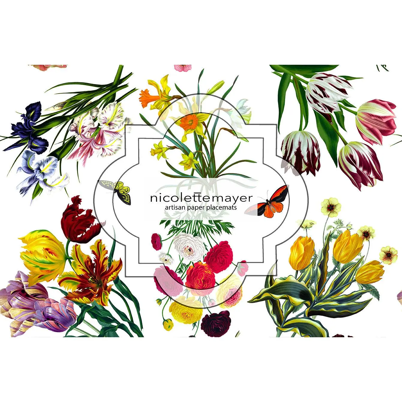 Flora Fauna White Rectangle Paper Placemat