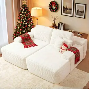 【Memorial Day Gift】2 Packages Shipping NMXVXMN 71" Oversized Boneless Double Chaise Lounge Sofa, Modern Compressed Plush Corduroy Upholstered Sectional Cloud Couch Sleeper Couch Bed, Lovesac Deep Seat, Comfy Lazy Chair for Living Room outdoorfun
