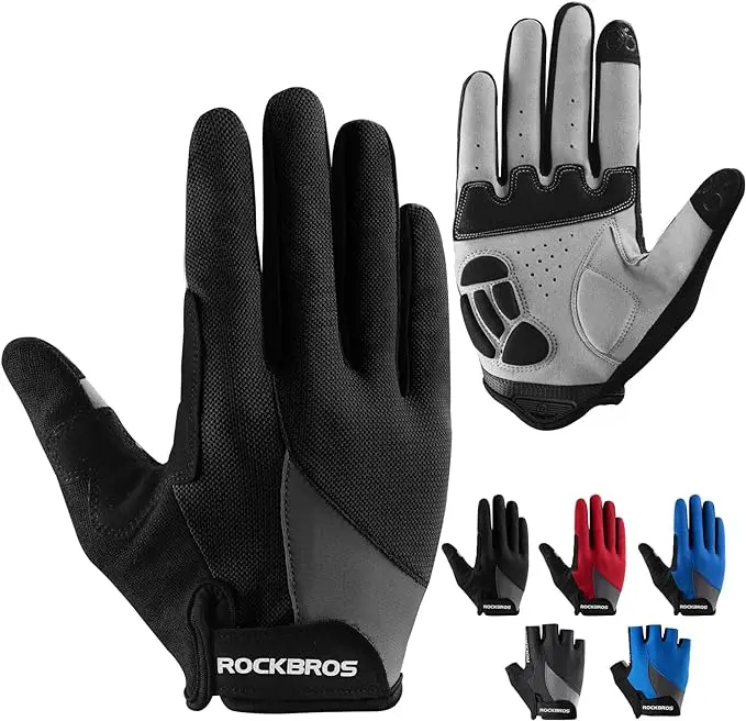 ROCkBROS Unisex Anti-Slip Sports Gloves - Cool Breath Mesh, Gel Pad, Touch Screen for Road, Mountain Bike Outdoor Activities, Fast Call Answers, Casual Sports Gloves
