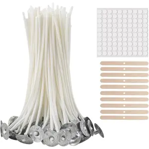 100 count Functional  Candle Wicks - Pre Waxed Cotton Wick with Metal Sustainer Tabs for Pillar Candle Making and DIY, (100, Thick 6inch)