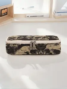 Skull Print Large Capacity Pencil Case, Durable Multi-Functional Storage Bag, Portable Zipper Organizer for School Office Stationery Supplies