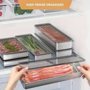 6pcs Stainless Steel Refrigerator Storage Container with Lid Eusable and Stackable Vegetable and Meat Freshness Preservation Box for Kitchen Organization, Food Safe Contact, Fridge Organizer Accessory