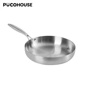 12inch Stainless Steel Frying Pan, Non-Stick Uncoated Skillet with Even Heat Distribution, Professional Chef Cookware for Home and Commercial Kitchen, 304 Food-Grade Metal, Dishwasher Safe, Induction Compatible