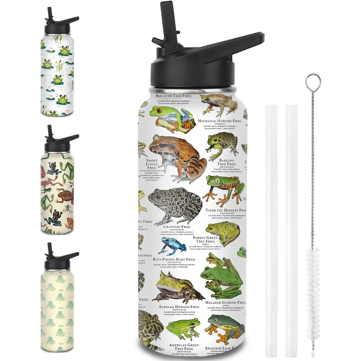 32 Oz Portable Stainless Steel Frog Water Bottle with Straw - Vacuum-Insulated Flask, Reusable Tumbler Cup, Insulated Beverage Drinkware for Coffee, Ideal Gift for Frog Lovers