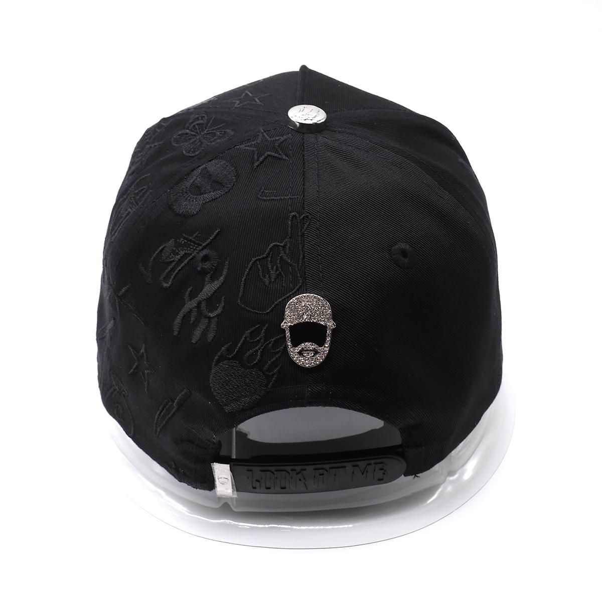 Streetwear Bling Cap with Rhinestone Star & Gothic Motif, Adjustable Hip Hop Snapback with Embossed Texture