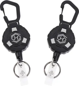 [New Deal] 2-Pack Retractable Keychain - Heavy Duty Badge Holder, ID Badge Reel, Carabiner Badge Clip, Tactical Key Chain with 32" Steel Retractable Cord, 8.0 oz