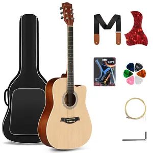 Cahaya Acoustic Guitar Beginner Kit 41in Adult All Wood Starter Set with Gig Bag Capo Pickguard Strings Picks Strap for Kids Teenager Students Natural