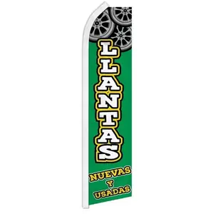 Llantas Nuevas y Usadas Flag - Green Banner with Tire Graphic, Bold Promotion for Tire Store