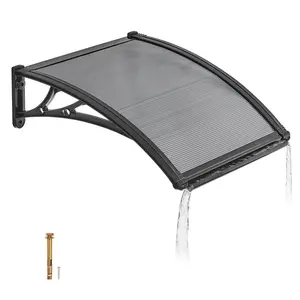 【FathersDayGift】VEVOR Awnings for Door Entrance, 24 x 24 in, Exterior Front Door Window Awnings with Drainage & ABS Bracket, Rain Snow Sun Protection, Overhang Polycarbonate Door Canopy for Porch Patio, Smoky Gray