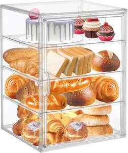 4 Layers Adjustable Clear Bread Storage Box for Kitchen Countertop,Large Bread Storage Container, 4 Layers  Pastry Display Case, Clear Boxes Bread Holder for Bread, Bagel, Muffins