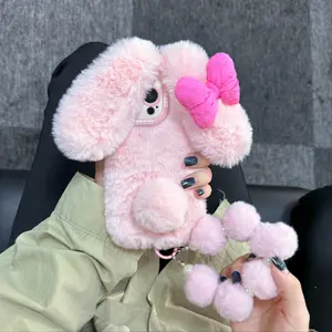 Cute Rabbit Design Phone Case with Lanyard, Plush Phone Protective Cover, Phone Accessories Compatible with iPhone 16 15 14 13 12 11 Pro Max