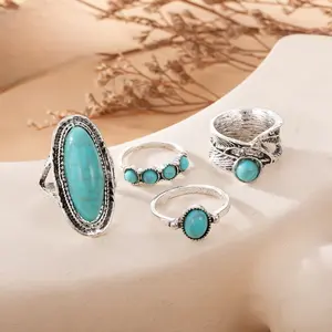 Retro Bohemian 4-piece set of regular-sized rings, holiday gifts, and gift-giving for parties