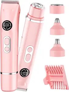 Bikini Trimmer for Women, Electric Shaver and Razor Rechargeable 4-in-1 Body and Facial Epilator, Dual Heads for Painless Trimming of Pubic Hair, Face, Underarms and Legs, Summer Gift