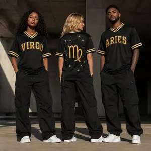 Unisex Zodiac Constellation Oversized V-Neck Sport Jersey - Astrology Horoscope Athletic Baseball Shirt, Professional Sports Streetwear T-Shirt, Birthday Gifts  (Aries, Leo, Scorpio, Taurus, Gemini, Cancer, Virgo, Libra, Sagittarius, Pisces)