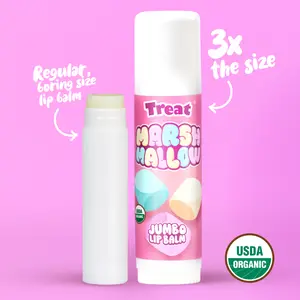 Treat Marshmallow Jumbo Organic Lip Balm - Coconut Cream, Luxurious Skincare, Natural Formula, Comfortable Application, Virgin Coconut Oil, Beeswax, Cocoa Butter, Shea Butter, Mixed Tocopherols, Stevia Leaf Extract