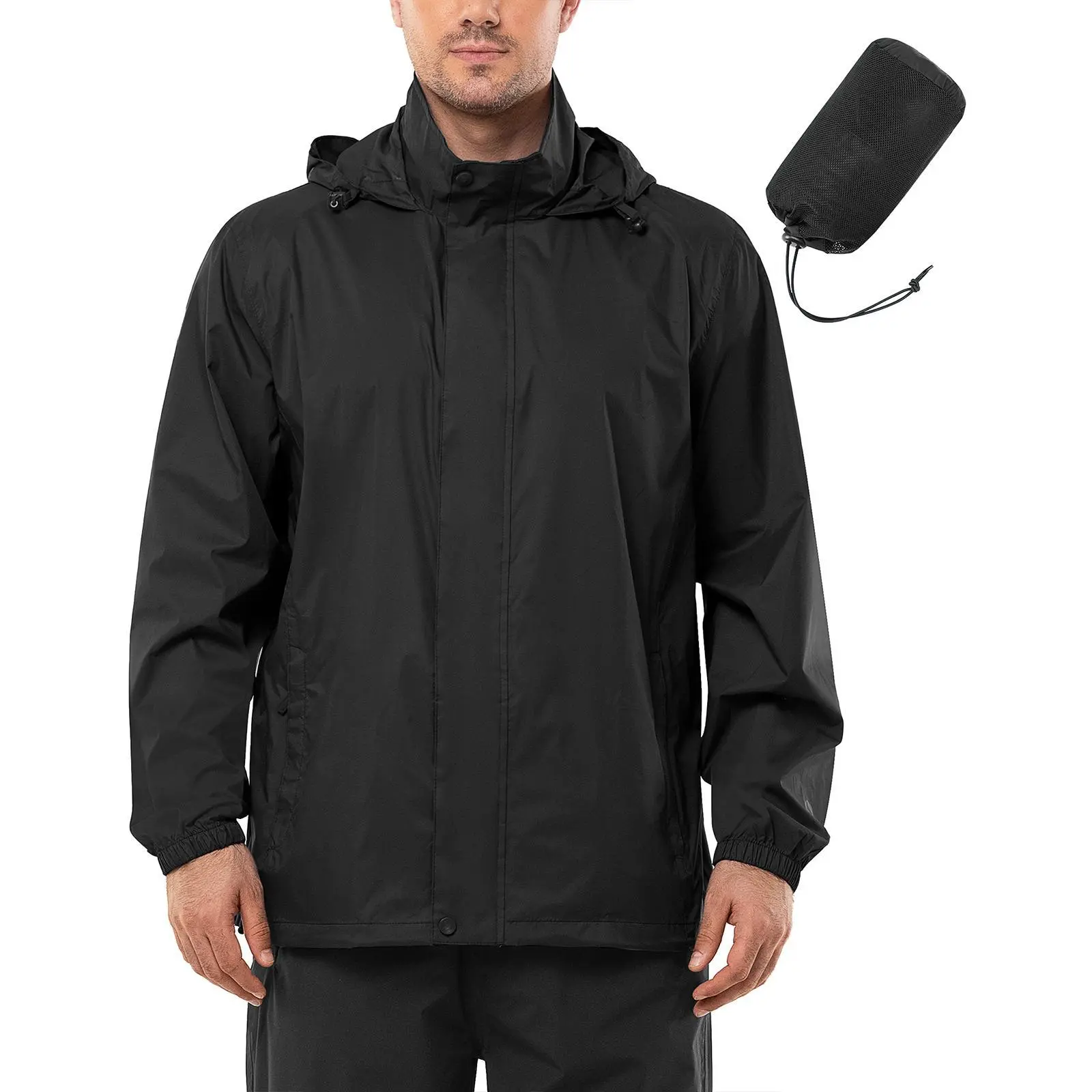 Outdoor Ventures Men's Rain Jacket Waterproof Packable Lightweight Rain Raincoat with Hood for Golf Travel