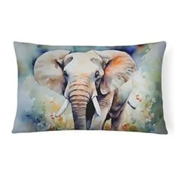 16x12 in Handcrafted Woven Fabric Vibrant Elephant Animal Print Throw Pillow, Fade-Resistant Collectibles Decorative Pillow for Bedding, Living Spaces, Patios-Porch