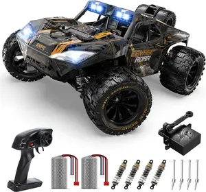 DEERC 1:14 All Terrain Fast RC Car, 40KPH High Speed RC Truck with LED Headlight, Offroad 2.4Ghz 4x4 Remote Control Car, 2 Batteries Electric Durable