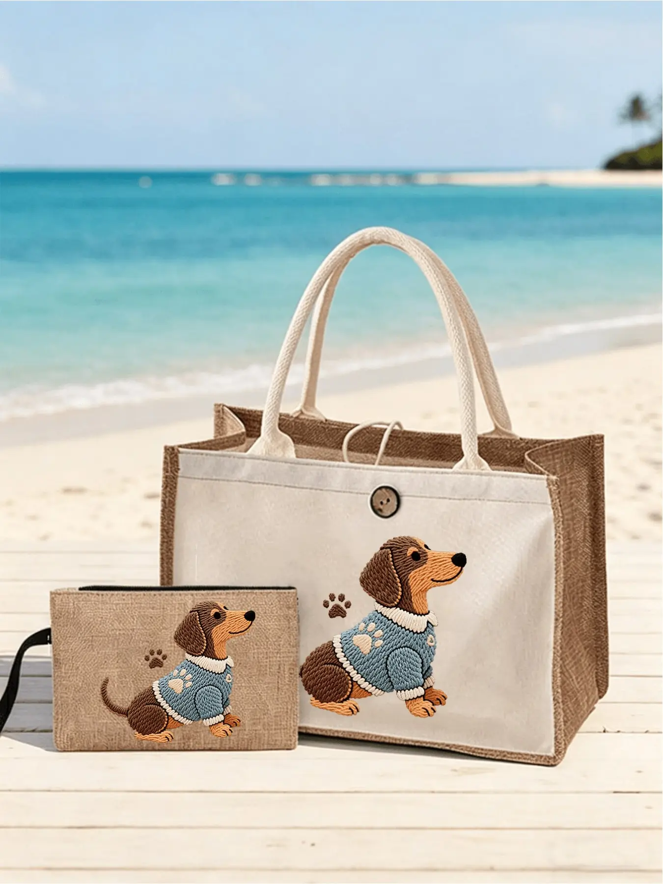 Dachshund print tote bag, large capacity and multifunctional. Lightweight, durable and perfect for commuting, school, travel, beach and shopping. A lovely gift for teachers, family and friends, ideal for birthdays, back-to-school and graduation seasons.