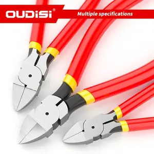 5/6/ 8inch Red Handle Diagonal Pliers - Wire cutters with anti-slip handles, equipped with a spring mechanism, designed for precise cutting of plastic, disassembly of castings, screw extraction, and wiring work