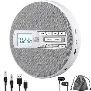 All-in-One Portable CD Player with Bluetooth Transmitter, Rechargeable Dual Speakers CD Player, Anti-Skip Protection, FM Radio Connectivity, AUX/USB Playback, 10-Speed Controls and LCD Display for Home, Car, and Travel