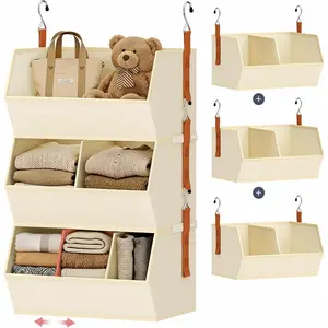 Extra Large Hanging Closet Organizer, Collapsible Fabric Hanging Shelves with Divider for Closet Storage, Ideal for Home Dorm Rv to Store Clothes Handbags Underwear Sock
