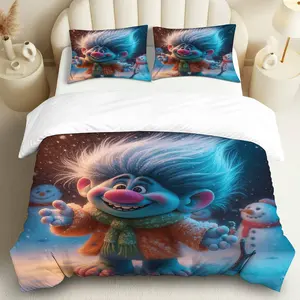3PCS Duvet Cover Set, 1 Duvet+2 Pillowcases(Without filler), Winter Troll Snowman  Fun theme, Christmas bedding set, Cozy Warm Bedroom Decor Suitable for decoration Bedroom, Guestroom, Living Room, Rustic Cabin.