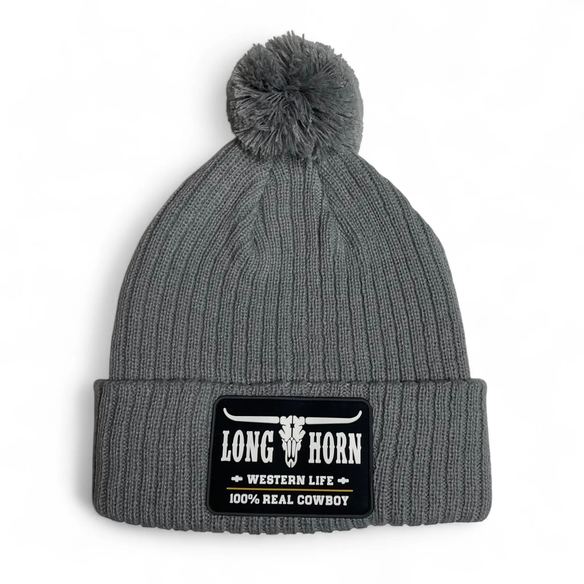 Long Horn Western Life Cowboy Beanie Hat Warm Knit Winter Hat with Pom Pom and 100% Real Cowboy Patch