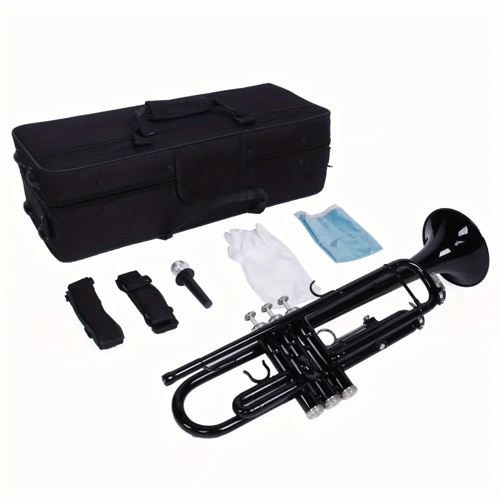 Alloy Nickel-Plated Beginner Trumpet Set - High-Quality Wind Instrument with Durable Carrying Case, Gloves, Mouthpiece, Cleaning Kit, Tuning Rod