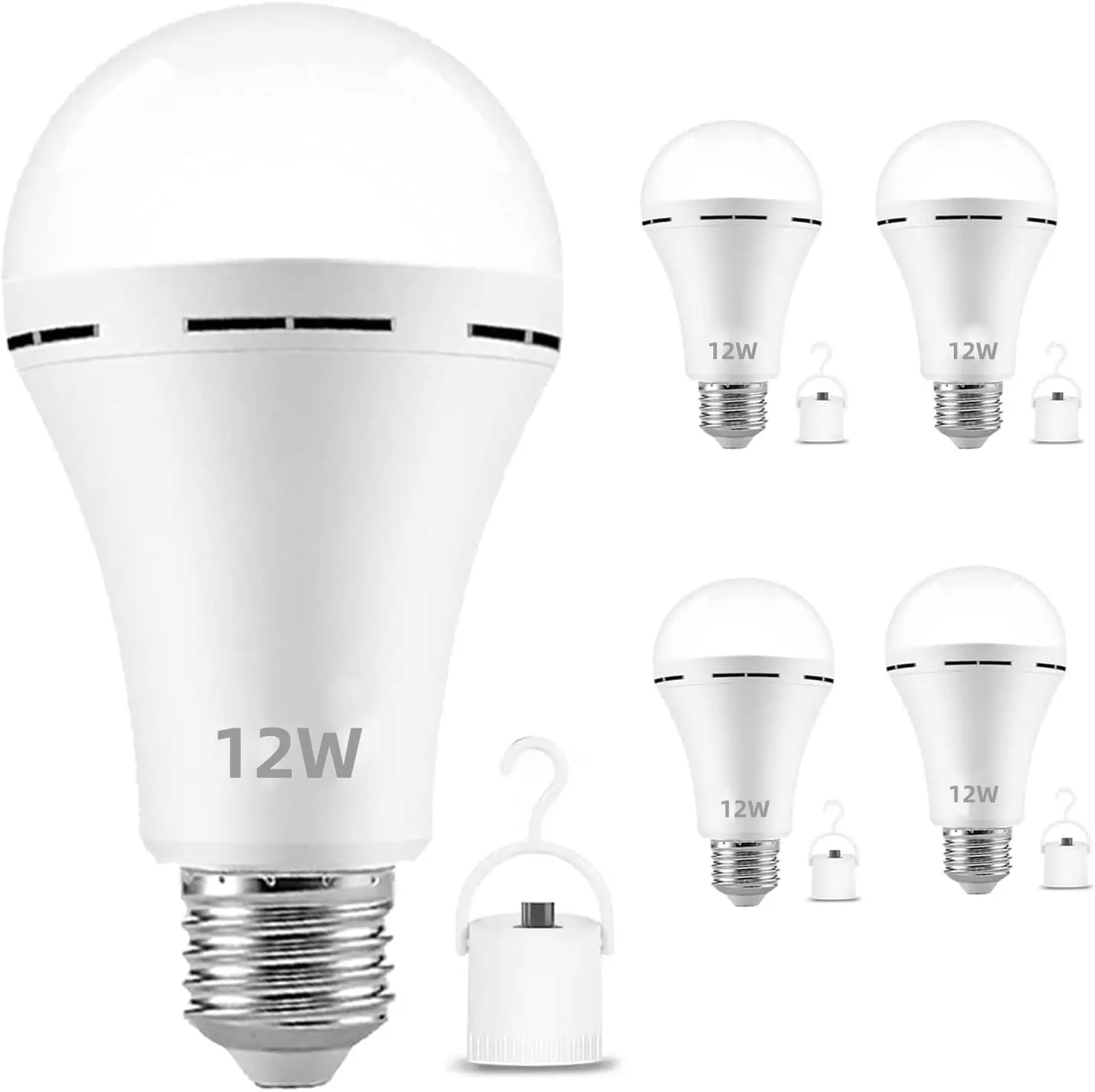 4-Pack Rechargeable Emergency LED Bulbs, E26 Base, 9W (60W Equivalent), 6000K Daylight, 120V, 1200mAh Battery Operated Light Bulbs, Power Outage Light for Home, Camping, Battery Operated Light Bulb