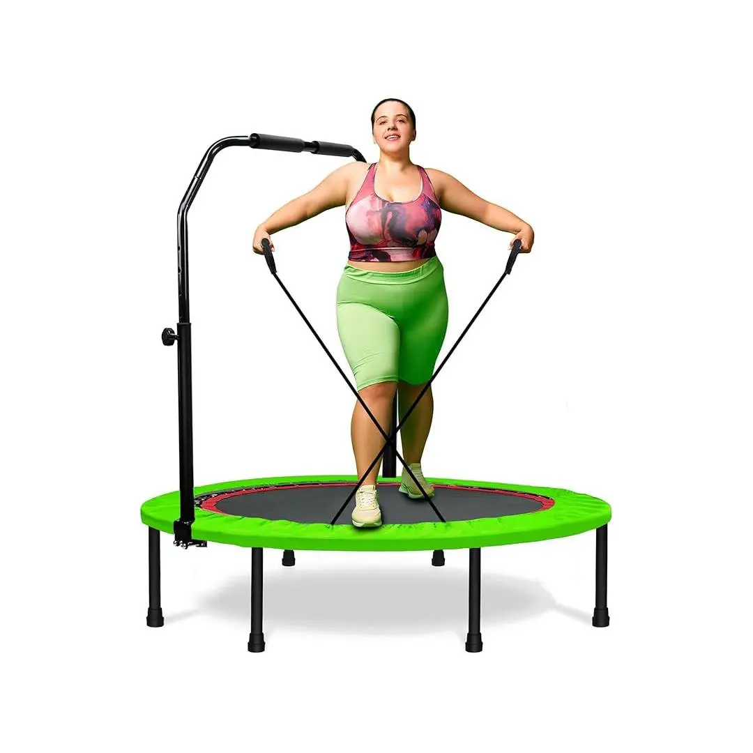 350 LBS Foldable Mini Trampoline for Adults & Kids 48" Rebounder with Adjustable Foam Bar for Indoor Workout Fitness Green