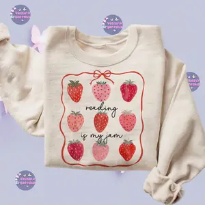 Reading Is My Jam Shirt, Cute Strawberry Reading Sweatshirt, Teacher Librarian Design for Book Lovers, Teacher Reading Shirt