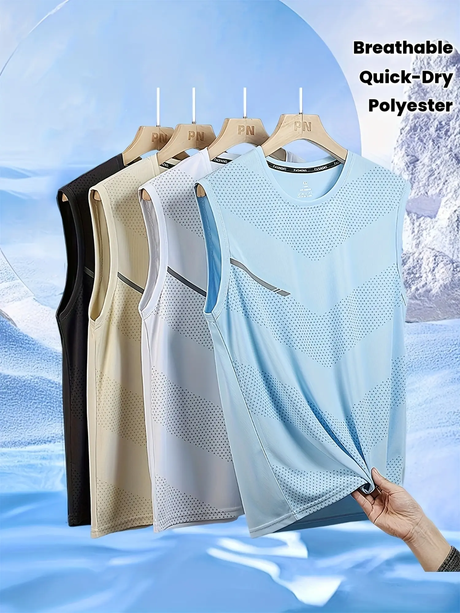 4 summer leisure sports vest, outdoor hiking breathable quick-drying comfortable elastic polyester fabric men's training fitness vest - light blue, black, white, apricot, 4 colors optional