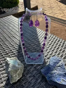 Natural Crystal Amethyst Tumbled Necklace and Earring set
