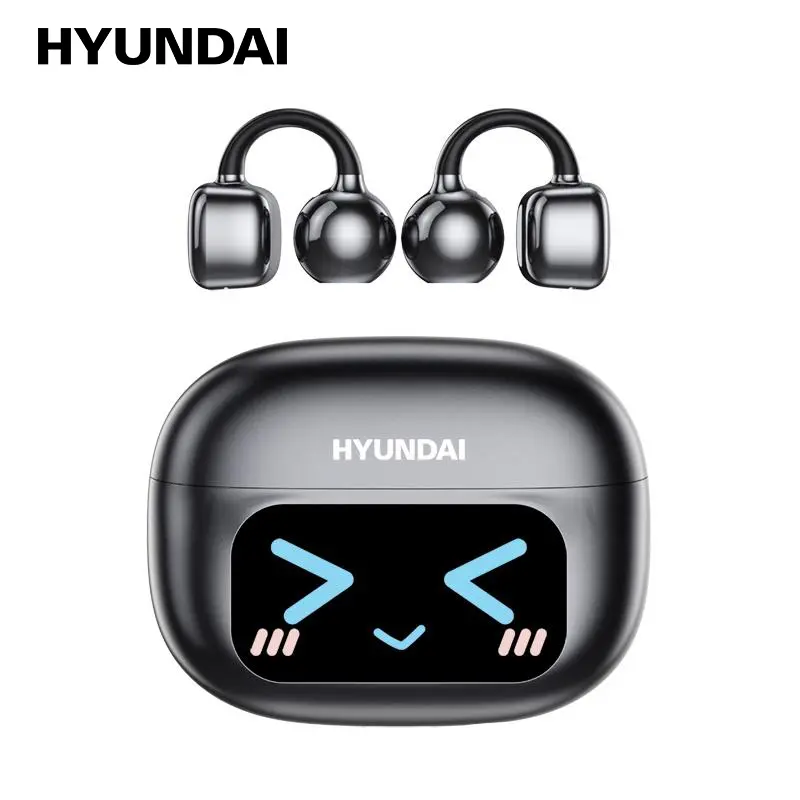 HYUNDAI C02 Clip-On Ear Headphones with LCD Full Color Touch Screen, Wireless Earbuds Headset for Music & Phone Calls