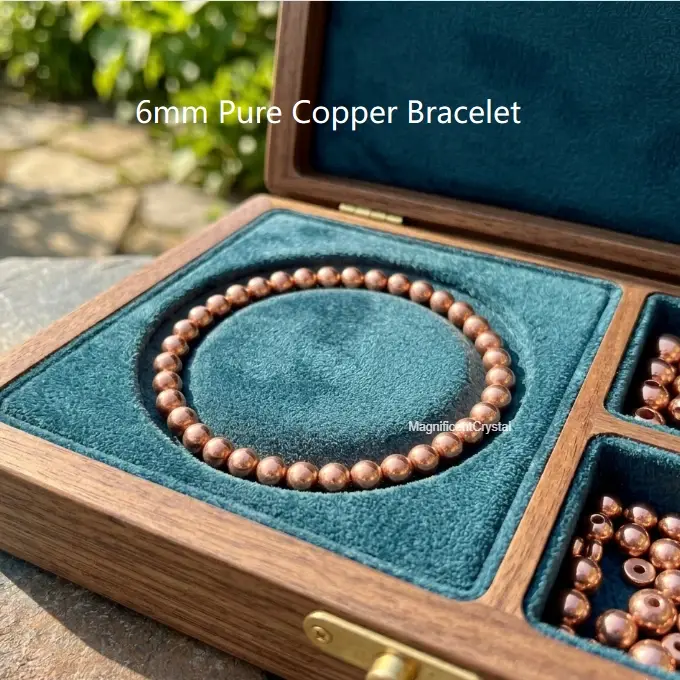 Pure Copper 6mm Bead Stretch Bracelet - Healing Crystal Jewelry, Easy Stretch Fit, Meditation Ready, Patina With Time, Polish To Restore Energy Grounding Accessory