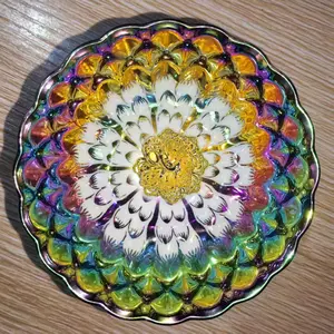 Rainbow - Hued Porcelain Teacup with Peacock Center