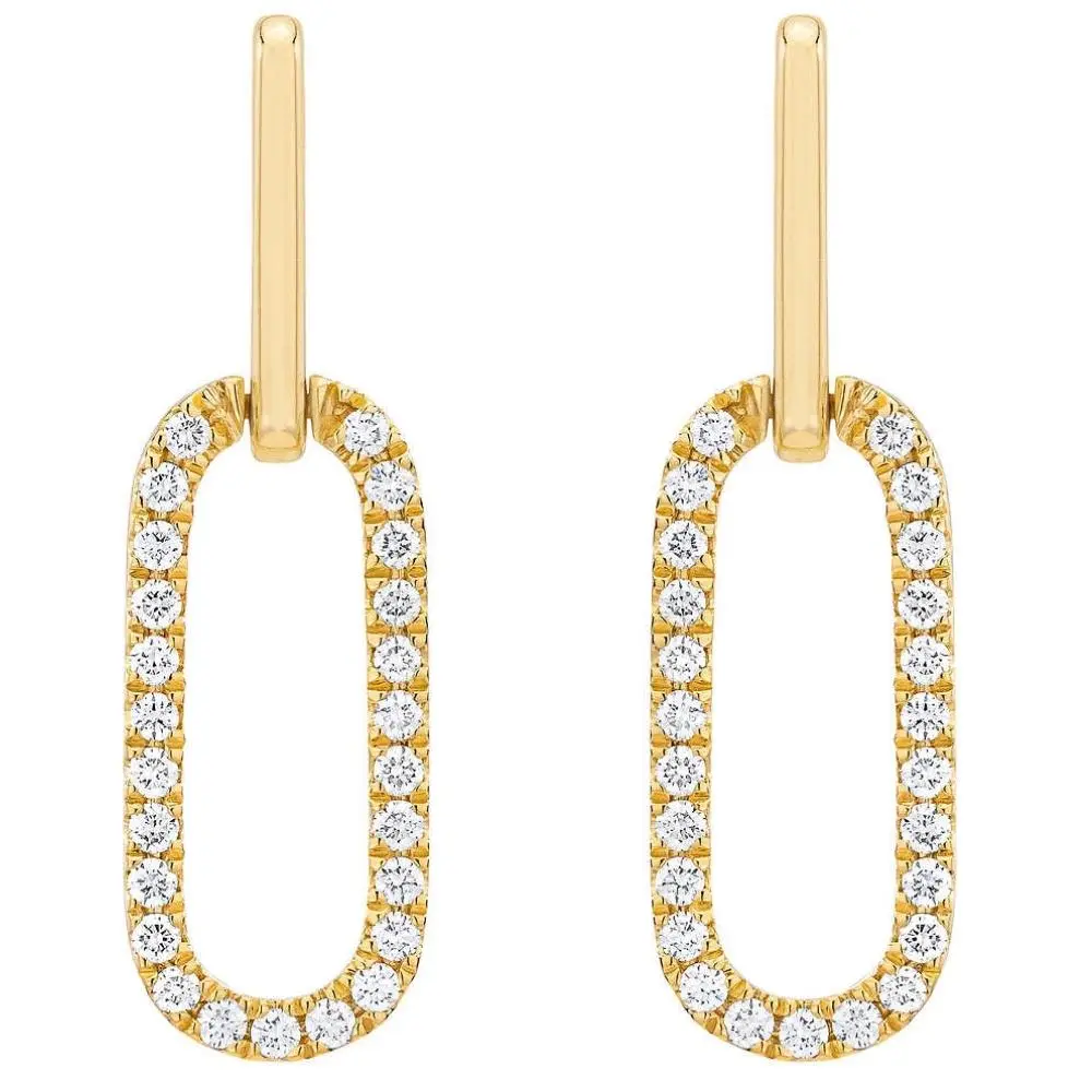 1/2Ct Diamond Paper Clip Drop Earrings 10k Yellow Gold Women's 1" Tall Lab Grown