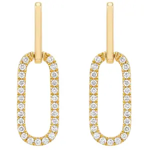 1/2Ct Diamond Paper Clip Drop Earrings 10k Yellow Gold Women's 1" Tall Lab Grown