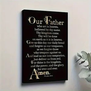 1 Framed Canvas Poster - Christian Scripture Wall Art "The Lord's Prayer" - Modern Black and Gold Bible Decor, Religious Home Decor, Suitable for Living Room, Bedroom, Church - Christian Spiritual Gift - Elegant Scripture Print