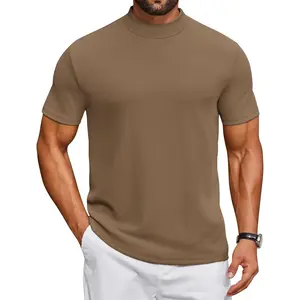 Mens Mock Turtleneck Shirts Short Sleeve Casual Basic T-Shirts Ribbed Solid Pullover Tops