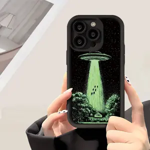 UFO Alien Green Beam Retro Sci-Fi Ins-Themed Phone Case Accessories, High Quality Protective Phone Case, Suitable for iPhone 17/16/15/14/13/12/11 Pro, Plus, Pro Max, Mini, X, XS,XSMAX, XR and Other Series, Shockproof, Lightweight, TPU Material.