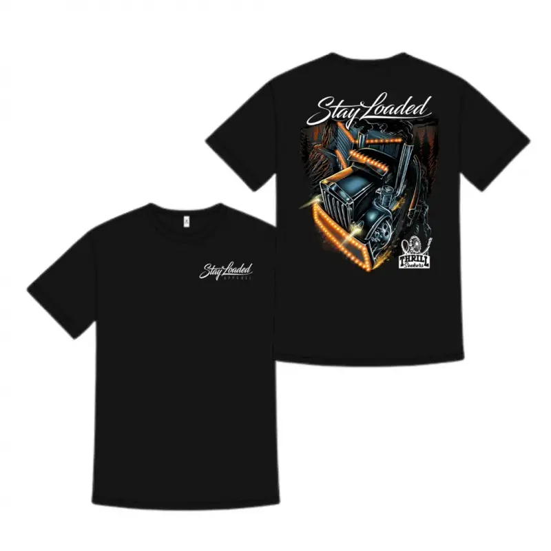 180g[100%cotton]Stay Loaded Night Hauler Shirt, Black Semi Truck Graphic Tee, Heavy Duty Trucker Apparel for Diesel Drivers and Big Rig Fans, Gift for Truck Shows, Highway Riders or Father's Day