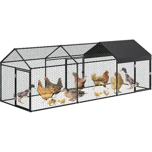 Large Metal Chicken Coop with Run,Walk in Chicken Runs for Outdoor Backyard, Heavy Duty Poultry Pen with Security Lock & Anti-UV Cover, Tri-Supporting Wire Mesh