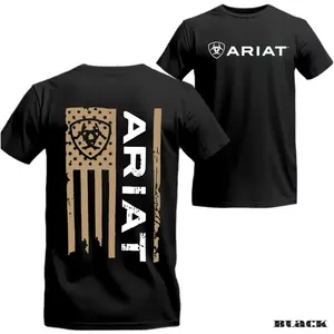 Ariat T-Shirt - Flag-Inspired Design With A Bold Emblem, Perfect For Those Who Appreciate Classic And Active Style. Menswear Top Crewneck. Menswear 2026