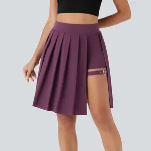 Halara Breezeful High Waisted Pleated 2-in-1 Adjustable Buckle Quick Dry Casual Skirt with Side Pocket-Longer Length