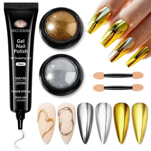 3pcs Sculpting Gel Nail Polish Set, 5D Sculpting Gel Golden Silvery Mirror Effect Gel Nail Art 3D Carving Modeling Gel for Home Salon, Perfect for Daily Nail Manicure Care, Extension Nail Gel