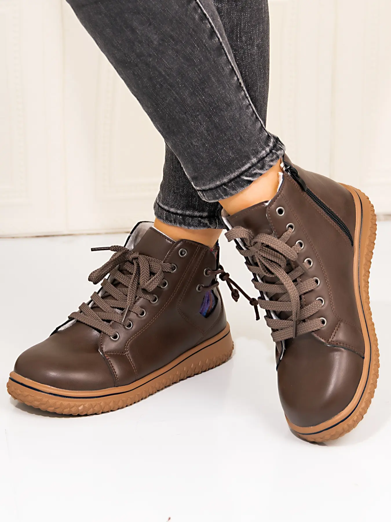 Classic Women's Lace-Up Ankle Casual Boots, Thick Sole, Side Zipper, Comfortable Fashion Shoes for Daily Wear, Stylish Ladies Footwear