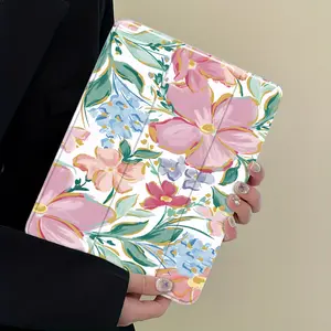 Watercolor Flower Print Tablet Cover, Pastel Floral Aesthetic Case, Smart Auto Wake/Sleep, Anti-Fall & Anti-Scratch, Clear Hard Shell, Fits 12.9/13 Inch, Full Shockproof Protection for Office & Daily Use