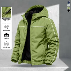 Men's Multi-colored Linear Decorative Hooded Jacket, Lightweight Windproof Fabric, Zipper Design, Street Functional Style, Versatile Comfortable Jacket for Daily Outings, Casual Wear, and Commuting Long Sleeve Menswear windbreaker jacket
